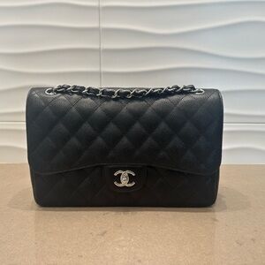 CHANEL Black Bag w/ Classic Flap Design & Silver Chain (Brand New-Never Used)